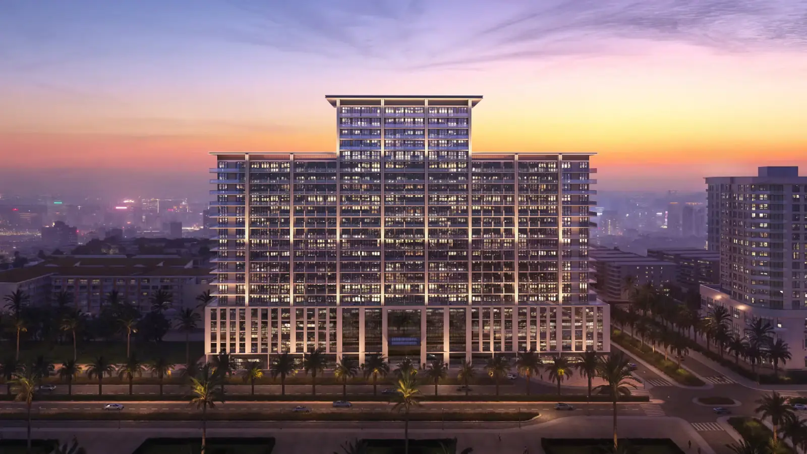 Developer render of Binghatti Amberhall, a Binghatti project in Jumeirah Village Circle.
