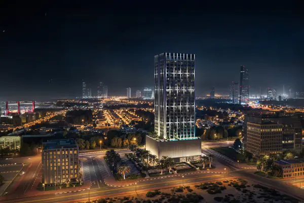 Developer render of Binghatti Etherea, a Binghatti project in Jumeirah Village Circle.