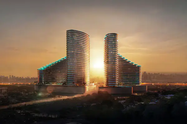 Developer render of Binghatti Skyflame, a Binghatti project in Majan.
