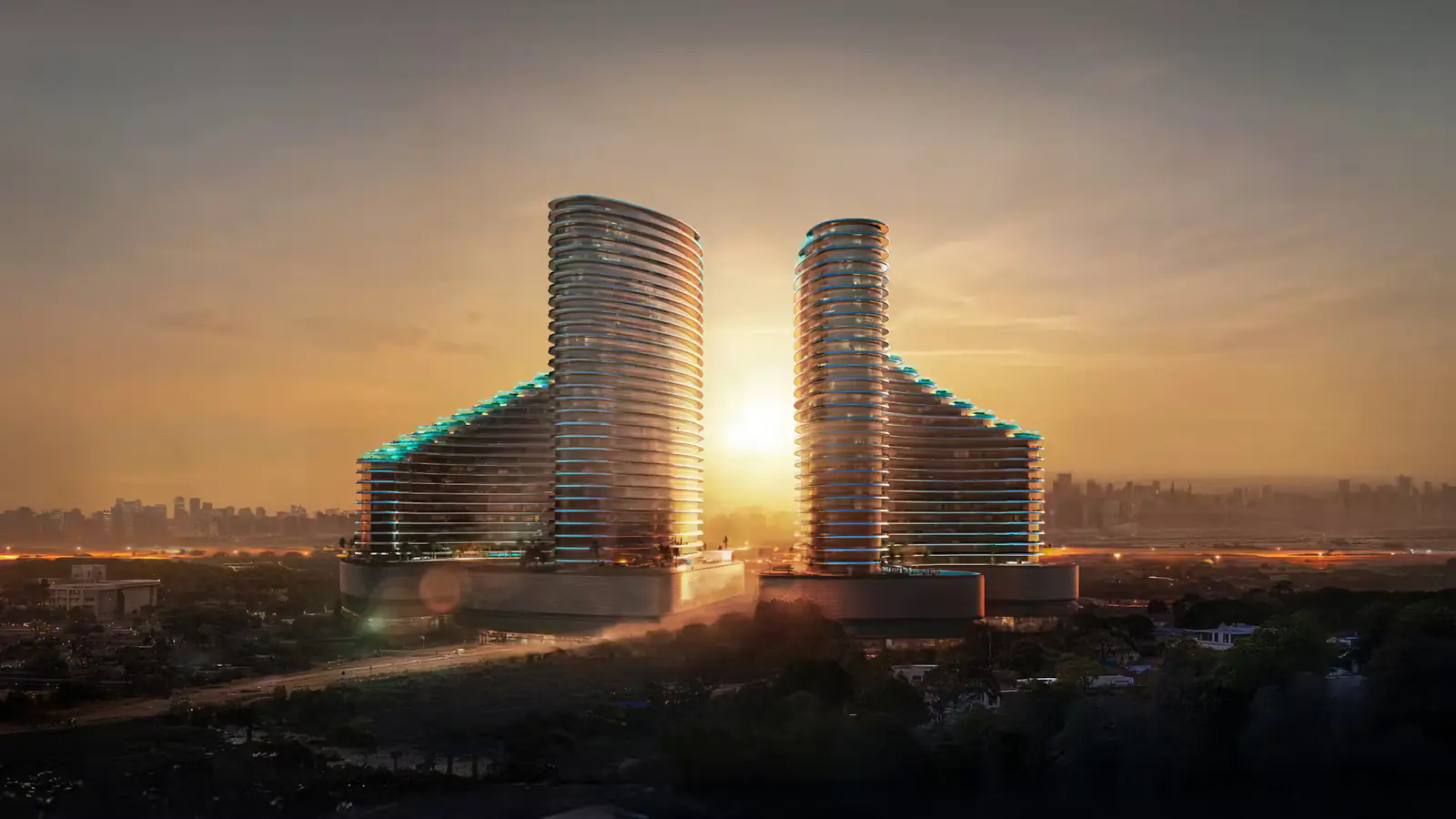 Developer render of Binghatti Skyflame, a Binghatti project in Majan.