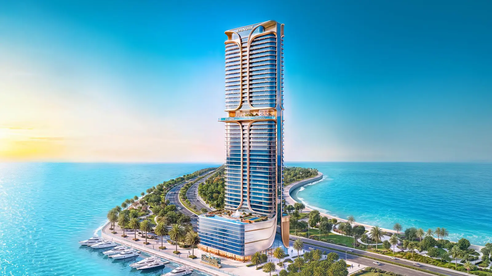Developer render of Shahrukhz Residences, a Danube project in Dubai Maritime City.