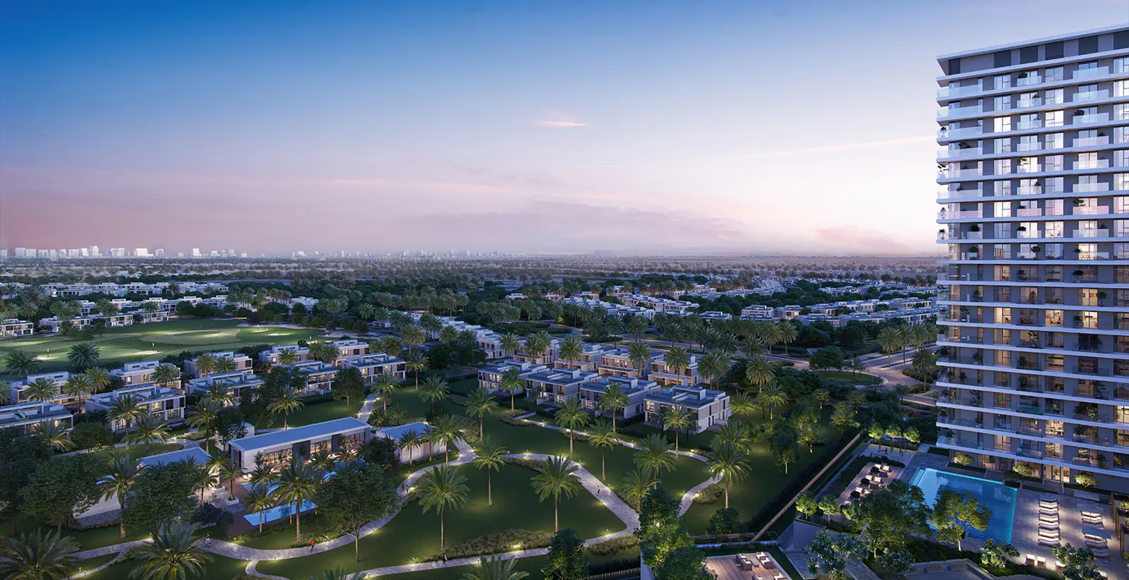 Developer render of Greenside Residence at Dubai Hills Estate, an Emaar project in Dubai Hills Estate.