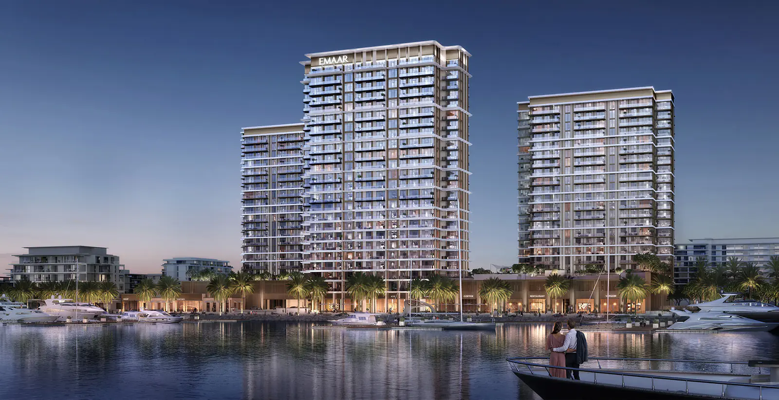 Developer render of Marina Views at Rashid Yachts & Marina, an Emaar project in Rashid Yachts & Marina.