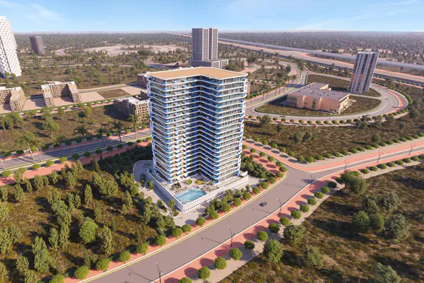 Developer render of SAMANA Ibiza, a Samana project in Dubai Land Residence Complex.