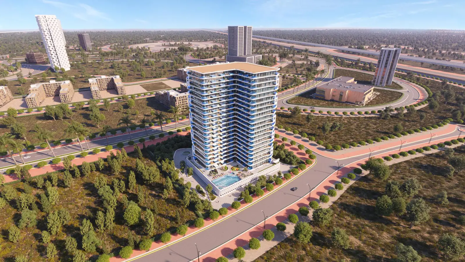Developer render of SAMANA Ibiza, a Samana project in Dubai Land Residence Complex.